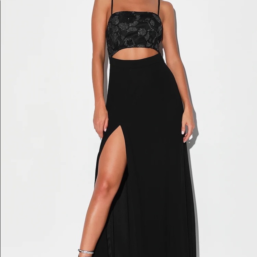 NWT Lulus All-Nighter Black Sequin Cutout Maxi Dress - XS